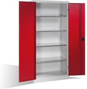 C+P Schwerlast-Werkzeugschrank mit Drehtüren und 4 Innenböden, Farbe Rubinrot und Lichtgrau, H: 195 cm, B: 93 cm, T: 50 cm - Bild 1