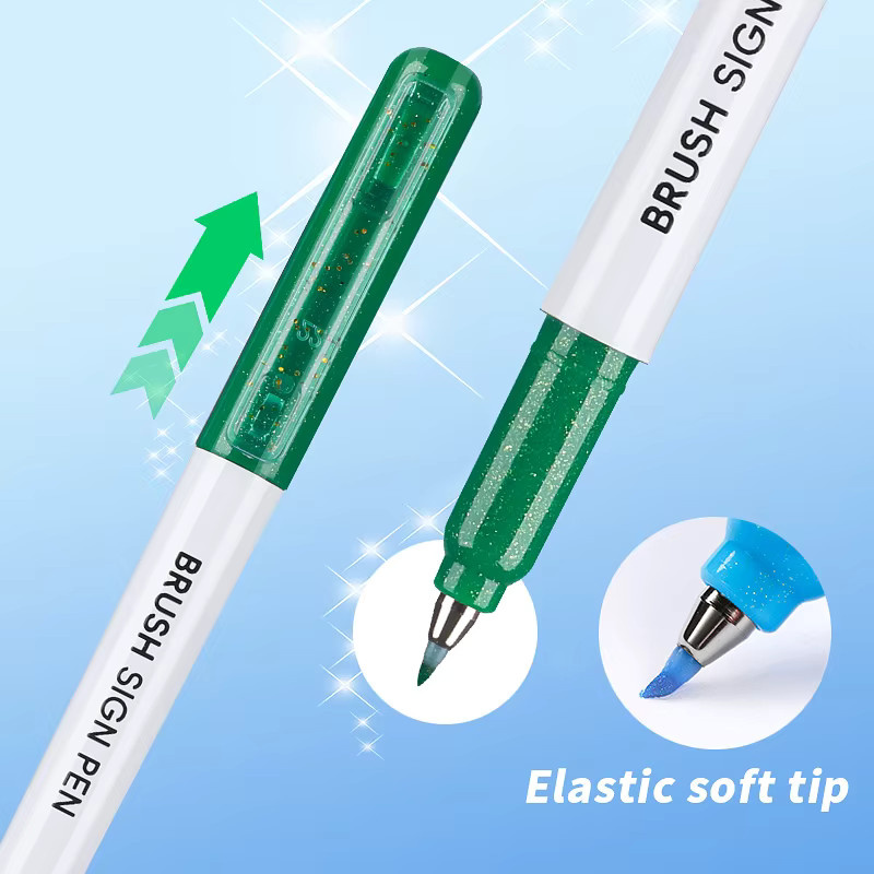 Zhipai 6 Stück Glitzer-Kalligrafie-Markerstifte in Multicolour und Weiß mit Brush-Spitze für kreative Schreibarbeiten - Bild 2