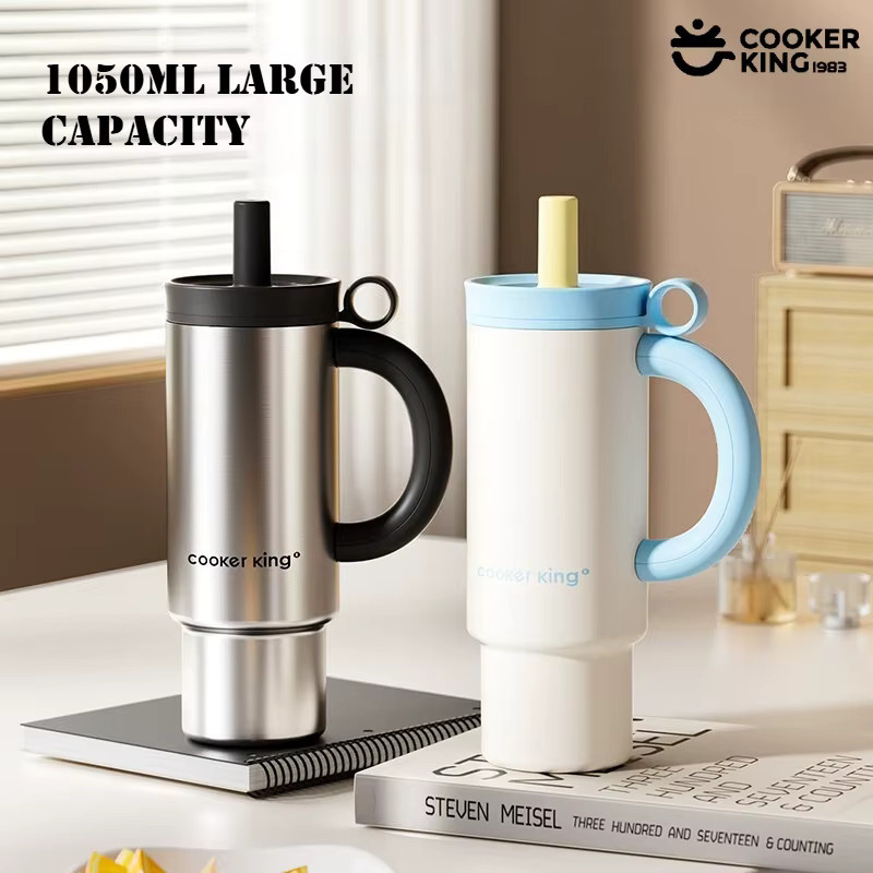 COOKER KING Isolierter Becher aus Edelstahl mit PP-Strohhalm, 1050 ml, in Weiß, Blau oder Silber - Bild 4