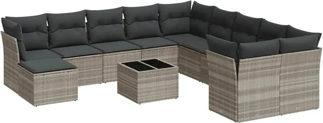 vidaXL 12-tlg. Garten-Sofagarnitur aus Polyrattan in Grau mit Kissen und Couchtisch - Bild 1