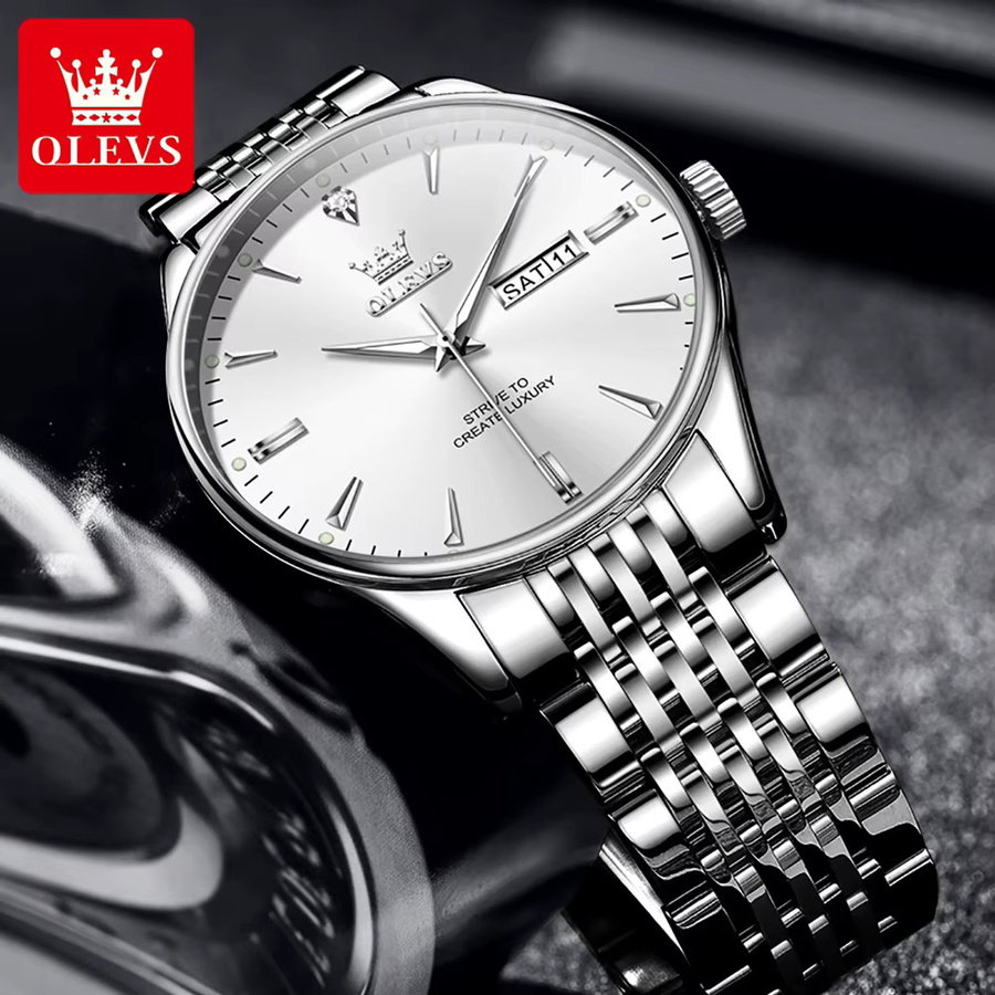 OLEVS Armbanduhr, Quarz, Edelstahl, Silber, Diamant, Herren - Bild 3