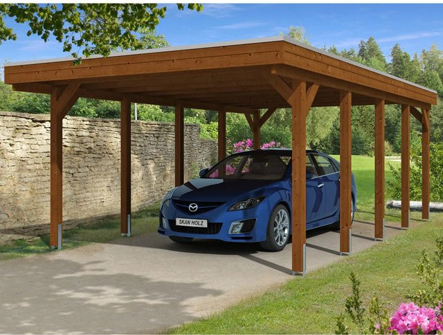 Skanholz Carport Friesland aus Holz in Nussbaum Braun B/T: 397 x 708 cm, Höhe: 241 cm - Bild 1