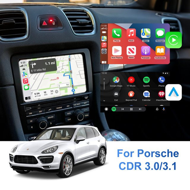 EzoneTronics Kabelloses CarPlay und Android Auto Nachrüstkit für Porsche 911 Cayenne Cayman Boxster Panamera 2012-2016, Farbe: Schwarz, für CDR 3.0/3.1 - Bild 1