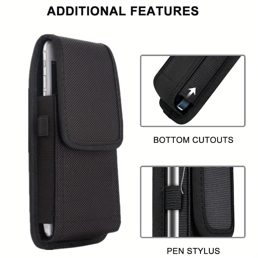 Universelle Nylon-Gürtelholster Handytasche in Schwarz für Smartphones von 4,7 bis 6,8 Zoll mit Karabinerhaken für vertikale und horizontale Nutzung - Bild 4