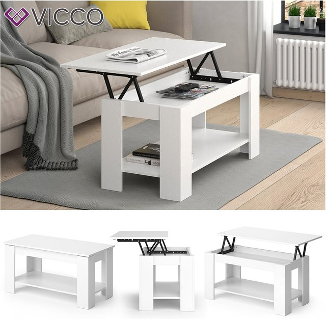 VICCO Couchtisch LORENZ höhenverstellbar in Weiß - Bild 1