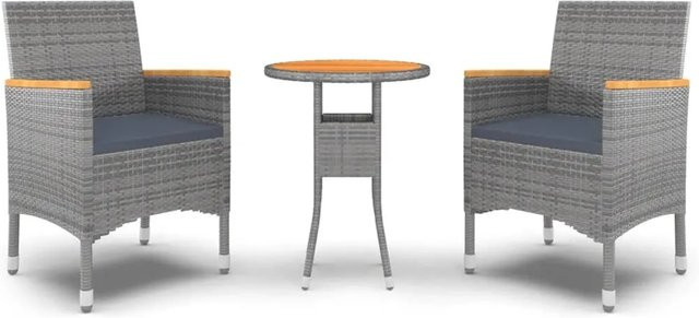 vidaXL 3-tlg Garten-Essgruppe aus Poly Rattan in Grau Modell 7 - Bild 1
