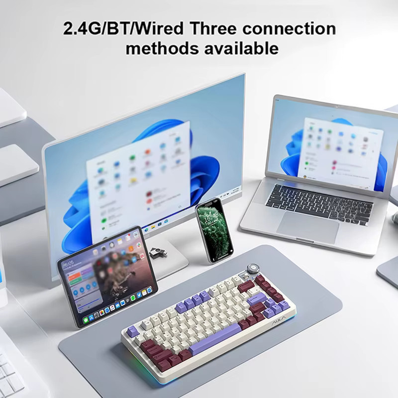 AULA AU75 Gaming Mechanische Tastatur mit RGB, Hot-Swappable, 81 Tasten, 2,4G/Bluetooth/Kabelgebunden, Schwarz-Grau-Gelb - Bild 2