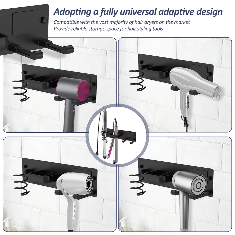 Everso 3-in-1 Haartrocknerhalter aus Metall für die Wandmontage, Universeller Badezimmer-Organizer für Haarwerkzeuge und Lockenstäbe, Schwarz - Bild 5