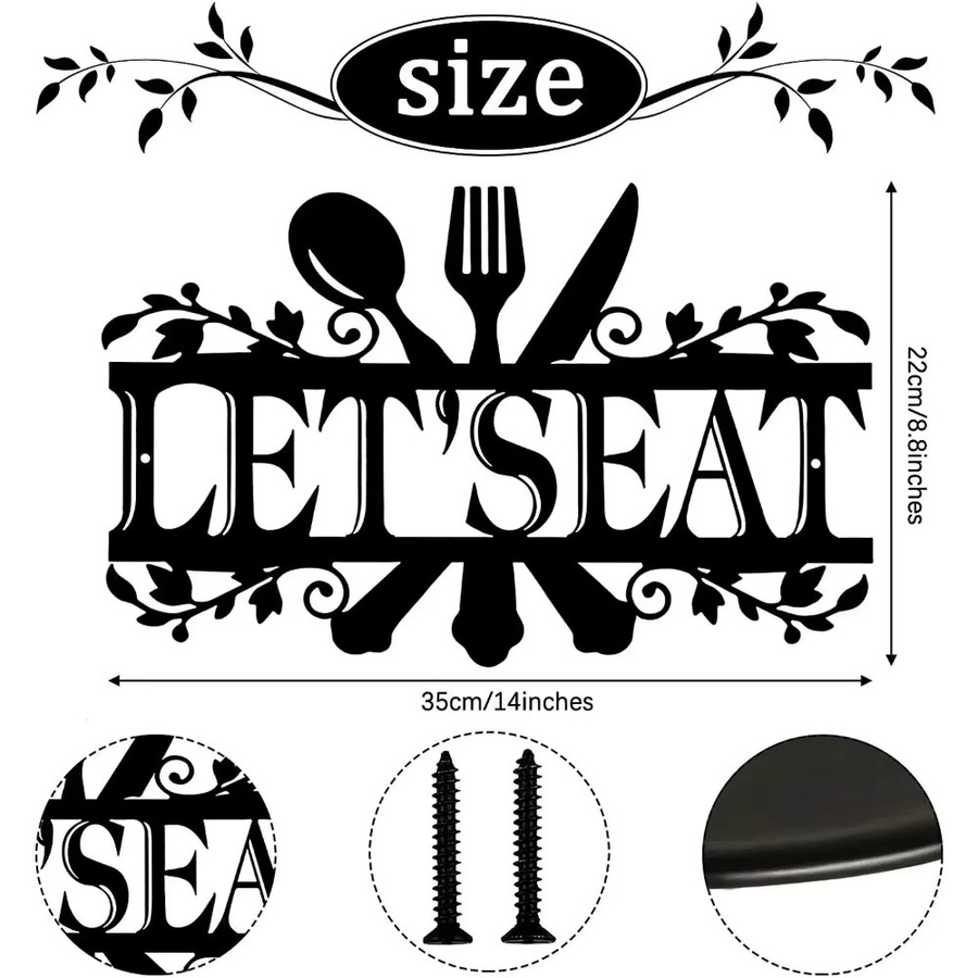 CIFBUY Vintage Metall-Wandkunst für die Küche, Rustikales Eisen-Schild-Dekor in Schwarz, Rechteckige Aluminiumplatten-Dekoration für dein Zuhause - Bild 2