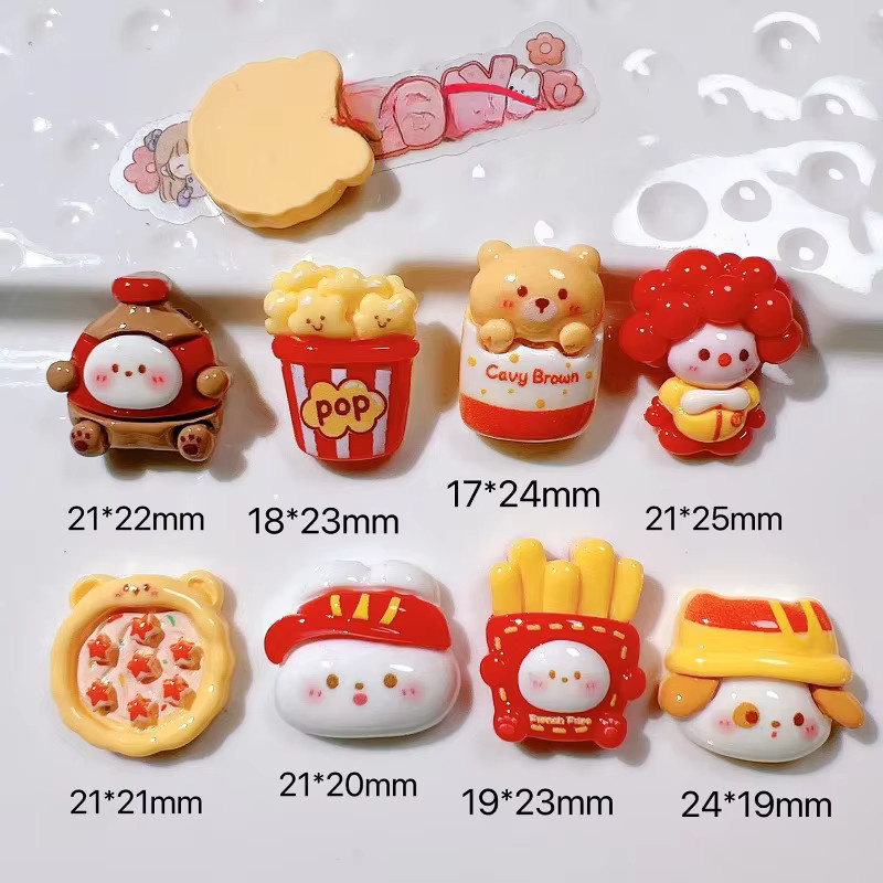 10 Stück Cartoon Pizza Kaninchen und Pommes Harz Cabochons in Multicolour für Scrapbooking und DIY Dekoration - Bild 2