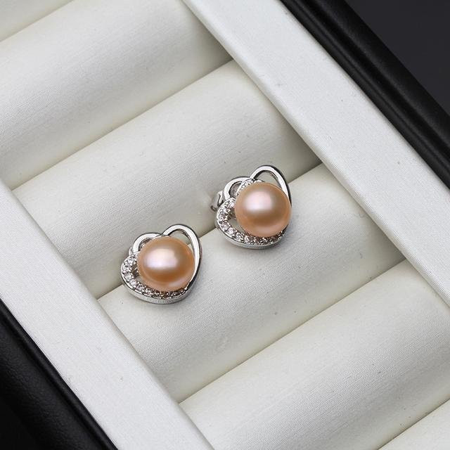 Wucifang Jewelry Ohrstecker, Herz, 925 Sterlingsilber, Naturwasserperlen, Damen - Bild 1