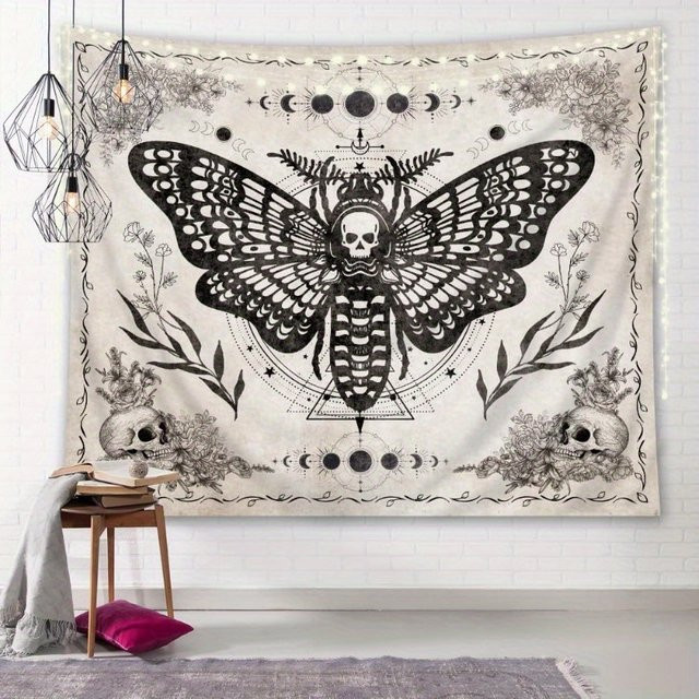 VIKAMA Gothic Wandteppich mit Totenkopf, Motte und Mond in Multicolour, B/H: 60 x 40 cm - Bild 1
