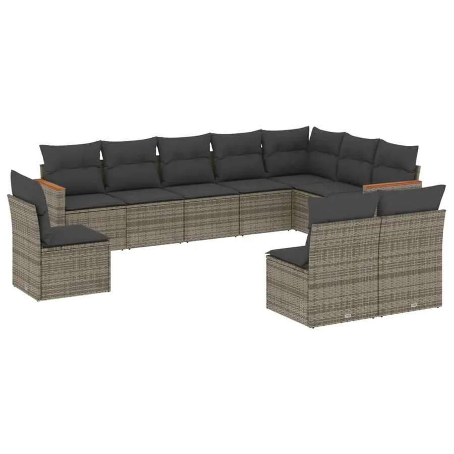 vidaXL 10-tlg. Garten-Sofagarnitur in L-Form aus Poly Rattan und Metall mit Kissen in Grau - Bild 2