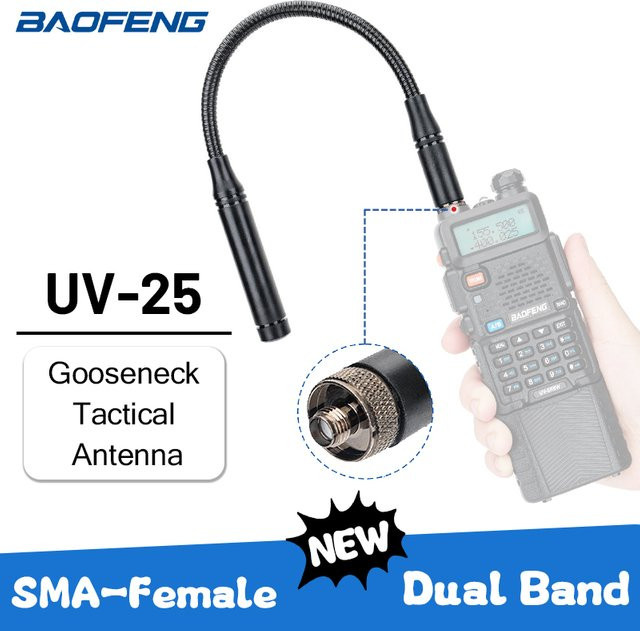 Baofeng UV-25 Schwanenhals Taktische Antenne mit SMA-Buchse Dual Band VHF UHF in Schwarz für UV-5R UV-21 PRO und Quansheng UV-K5 Amateurfunk - Bild 1