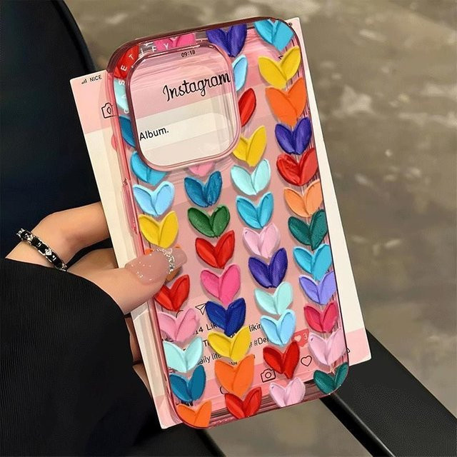 Schutzhülle für Apple iPhone mit rosa blauem Ölgemälde Herz Motiv - Bild 1