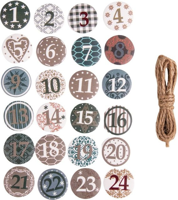 Rayher Adventszahlen Buttons Christmas Patterns aus Holz mit Klebepunkt, Multicolor, Durchmesser: 2,5 cm - Bild 1