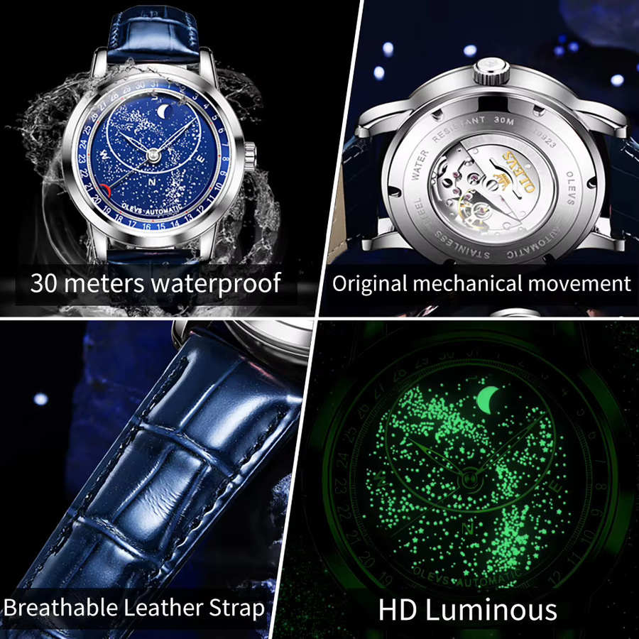 OLEVS Armbanduhr, Automatik, Lederarmband, Edelstahl, Herren - Bild 4