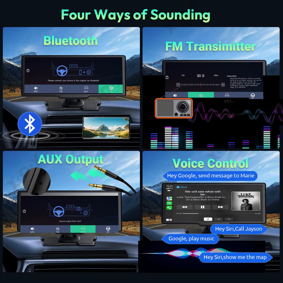ESSGOO 4K Dual-Lens Dashcam mit 10,26 Zoll Touchscreen, kabelloses Apple CarPlay und Android Auto, Videorecorder in Schwarz - Bild 3