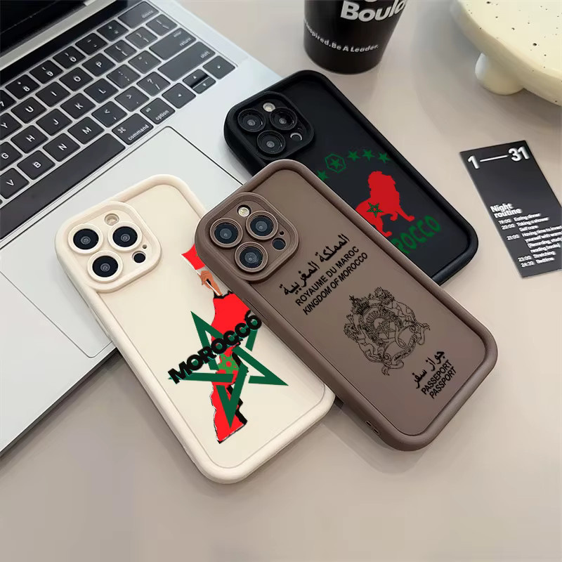 Stoßfeste Silikon-Handyhülle mit Marokko-Flagge und Reisepass-Löwen-Design für Apple iPhone 11, 12, 13, 14, 15, 16, 17 Pro Max und weitere Modelle - Bild 1