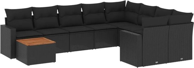 vidaXL 10-tlg. Garten-Sofagarnitur in L-Form aus Polyrattan mit Kissen, Schwarz - Bild 1
