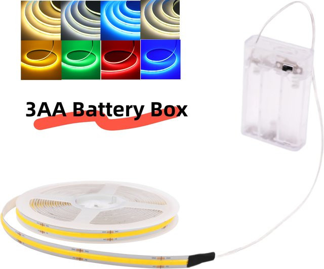 HEGEHE COB LED-Streifen mit 320 LEDs für TV-Hintergrundbeleuchtung, USB und AA-Batteriebox, RGB in Weiß, Rot, Blau, Rosa und Gelb - Bild 1