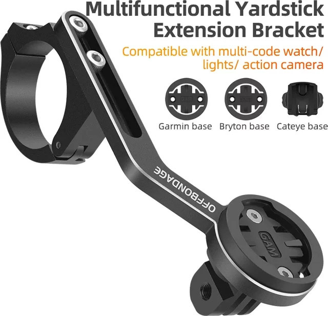 OFFBONDAGE Fahrradlichthalter HD3-1000 aus Aluminium in Schwarz mit GoPro-Halterung und Kompatibilität für IGS, Garmin, Bryton und Cateye Computerhalterung - Bild 1