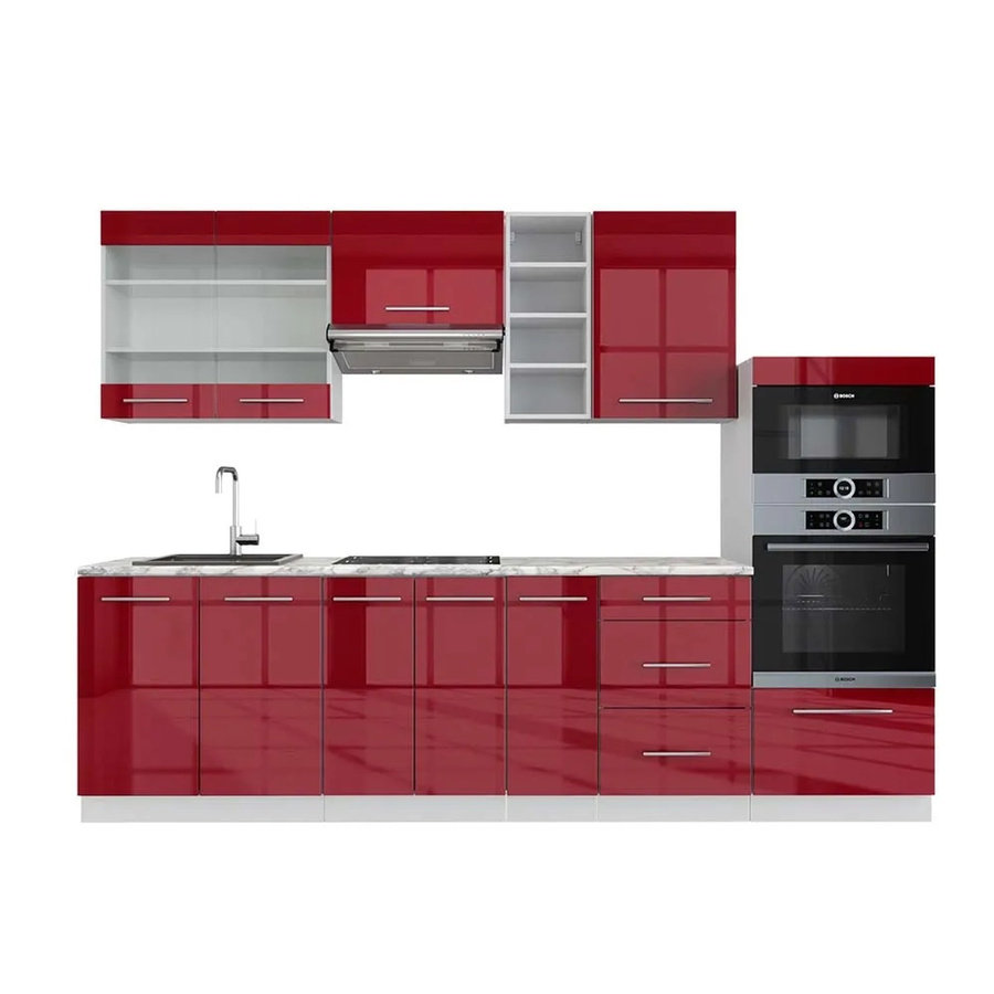 Vicco Fame-Line Küchenzeile Bordeaux Hochglanz/Weiß mit Marmor-Optik, Breite: 280 cm - Bild 2