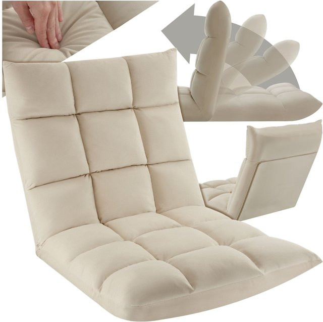 tectake Relaxsessel Snooze 2 in 1 Sessel und Liege mit Samtbezug in Beige, B/T/H: 108 x 57 x 13,5 cm - Bild 1