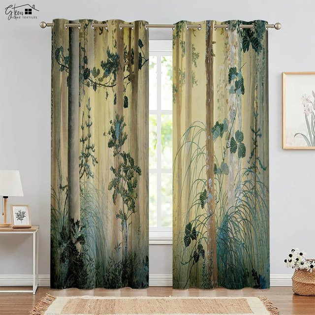 Yiran Furniture Vorhänge Natur Wald Landschaft in Grün, 2er-Set, semi-transparent, B/H: 50 x 130 cm - Bild 1
