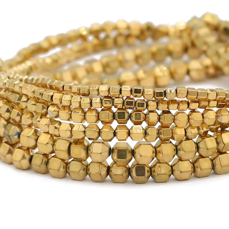 JHNBY Spacer Perlen, Hämatit Naturstein, Gold, Unisex - Bild 3