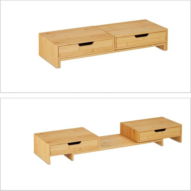 Relaxdays Monitorständer aus Bambus in Natur mit 2 Schubladen und höhenverstellbar, B/T/H: 107 x 22 x 11 cm - Bild 1