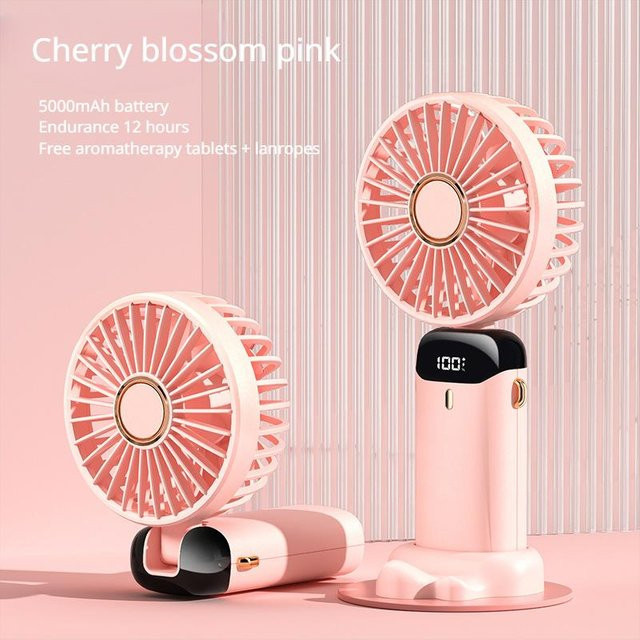BC Electrical Appliances Mini-Handventilator Pink mit Digitalanzeige, faltbar und wiederaufladbar via USB - Bild 1