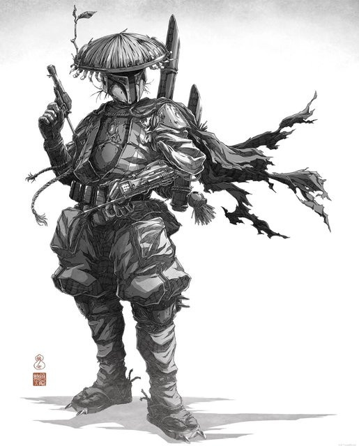 Komar Wandbild Star Wars Vision Samurai Bounty Hunter Paper Poster Schwarz-Weiß, Breite: 40 cm, Höhe: 50 cm - Bild 1