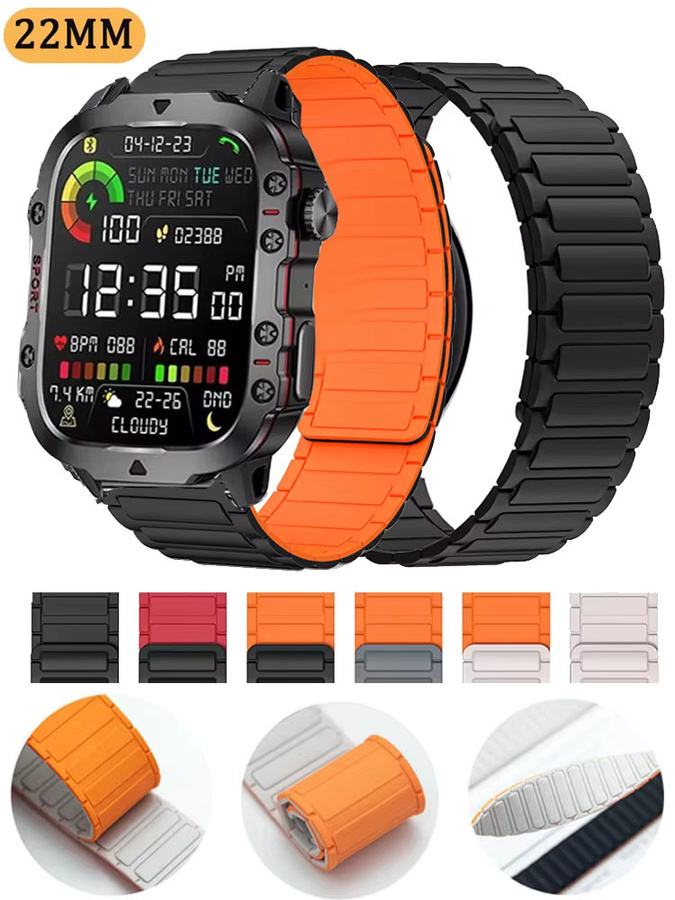 LIGE Uhrenarmband Silikon, Magnetisch, Schwarz, Smartwatch QX11 - Bild 4