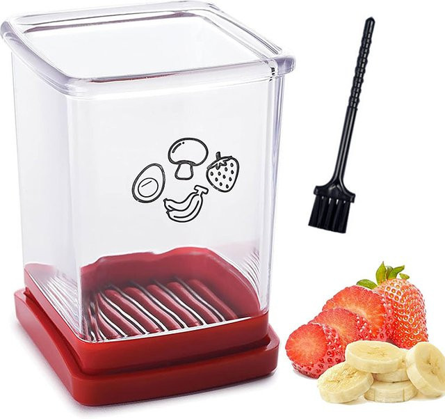 PGY Obst- und Gemüseslicer mit Push-Platte in Transparent, praktischer Cutter für Obst, Gemüse, Eier, Erdbeeren und Bananen zur schnellen Salatbereitung - Bild 1