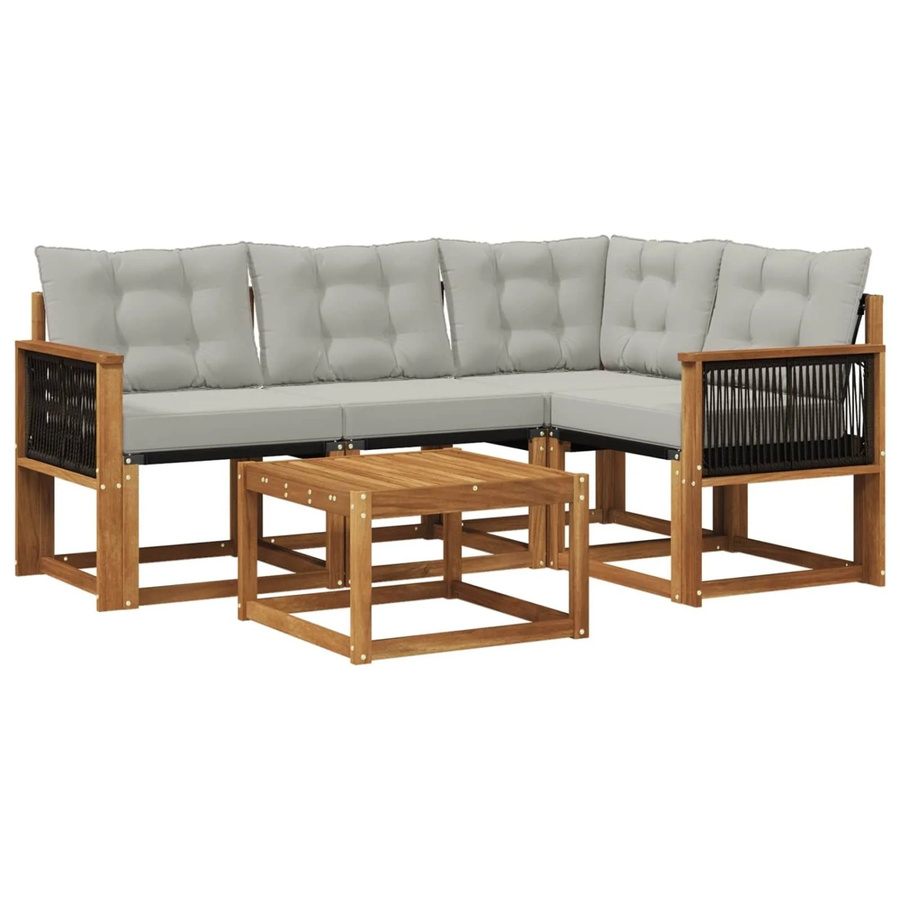 vidaXL Outdoor-Sofagarnitur L-Form aus Akazienholz mit Textilene und Kissen in Grau und Natur - Bild 2