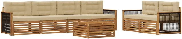 vidaXL Outdoor-Sofagarnitur L-Form aus Akazienholz mit 7-teiligem Set in Natur und Beige - Bild 1