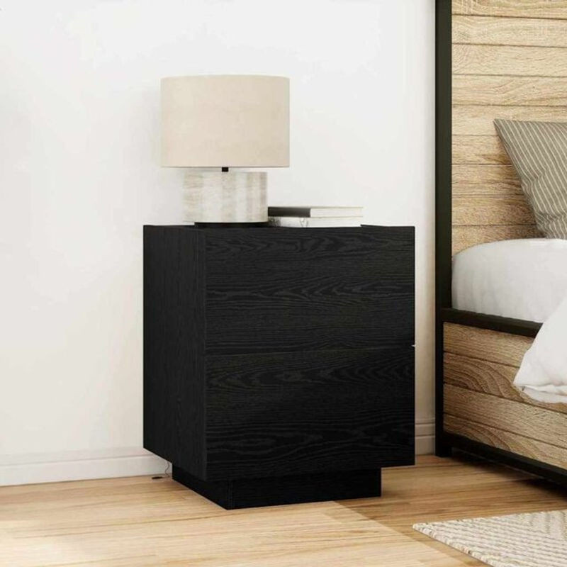 2er-Set Nachttische mit LED-Lichtern von vidaXL in Schwarz und Eiche, modern und minimalistisch, B/T/H: 45 x 40 x 55 cm - Bild 1