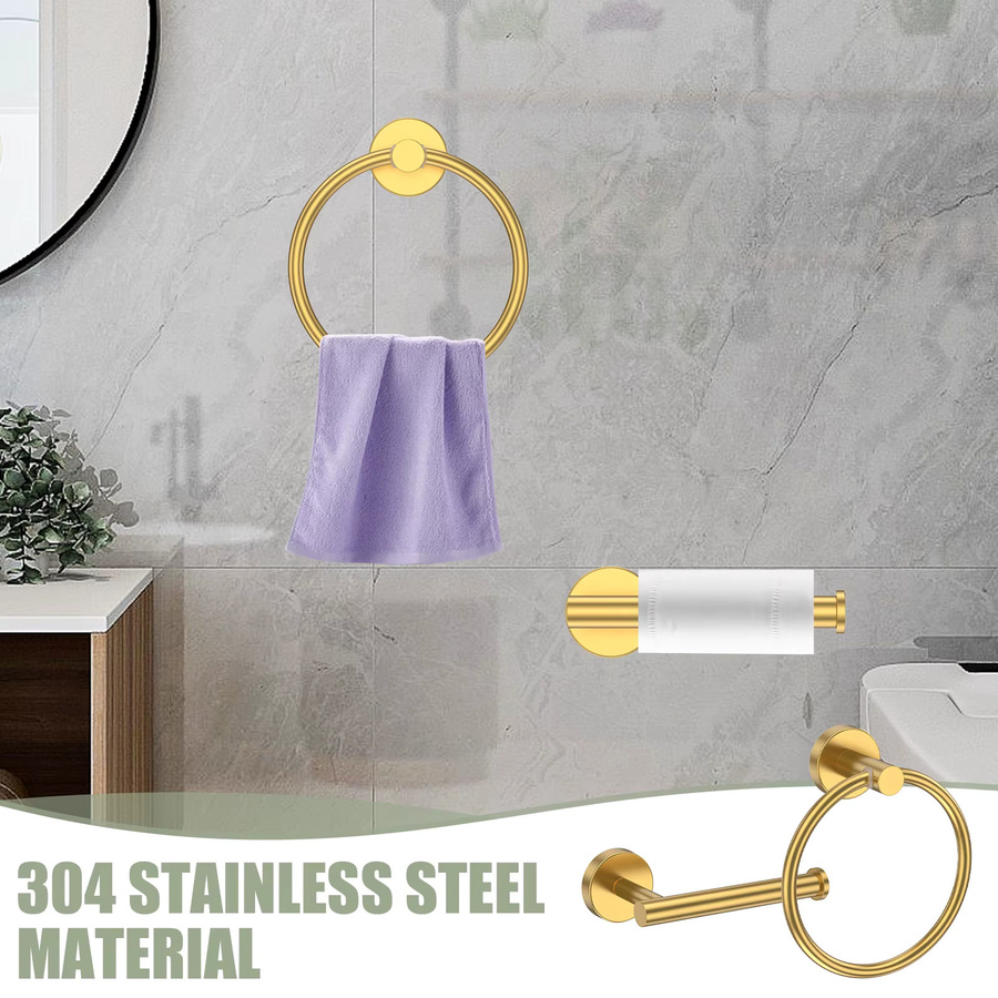 Handtuchringhaken und Toilettenpapierhalter für dein Badezimmer aus Edelstahl in Silber oder Gold zur Wandmontage - Bild 2
