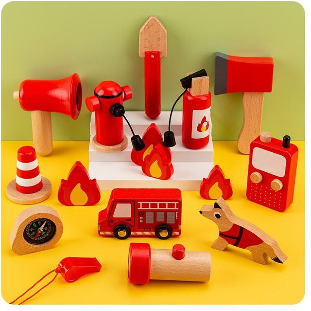 Kidsly Feuerwehrmann Rollenspiel Spielzeug Set, Holz, ab 0 Jahre - Bild 1