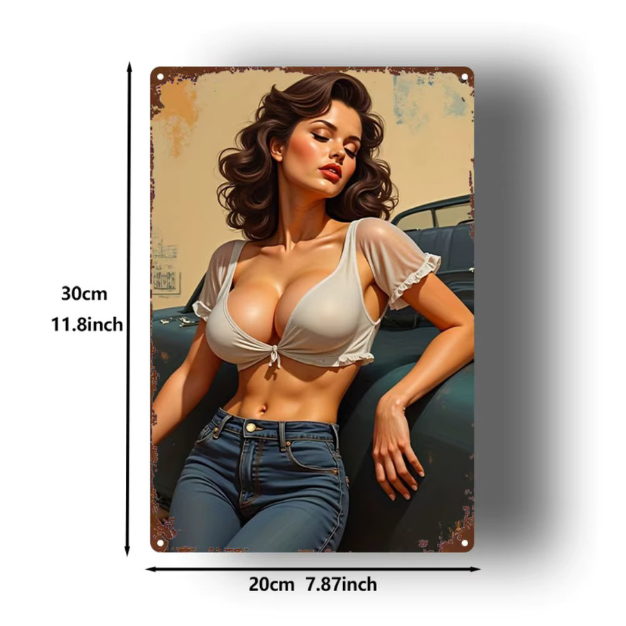 HELLOYOUNG Retro Pinup Girl Metall-Blechschild als Vintage-Wanddekoration, Breite: 30,48 cm, Höhe: 20,32 cm - Bild 5