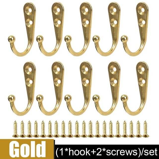 10 Sets Wandhaken aus Zinklegierung in Gold mit Schrauben zur Wandmontage für Küche und Bad - Bild 1