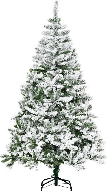 HOMCOM Künstlicher Weihnachtsbaum mit Kunstschnee, Höhe: 180 cm, Grün und Weiß - Bild 1