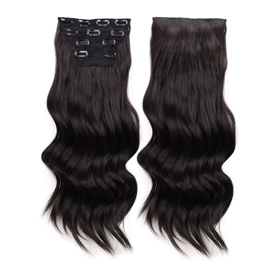 JIAMEISI Haarverlängerung Clip-in, synthetisch, gewellt, dunkelbraun, 4 Stück, Damen - Bild 5