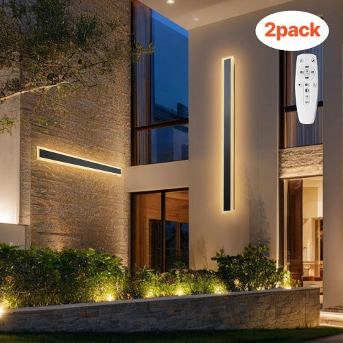 VEVOR Outdoor Wandleuchten 2er Pack, Moderne Außenwandleuchten als Lichtstreifen in Schwarz, IP65 Wasserdicht und Rostfrei, Dimmbar mit Fernbedienung, Länge: 120 cm, für Haus, Veranda und Garage - Bild 1