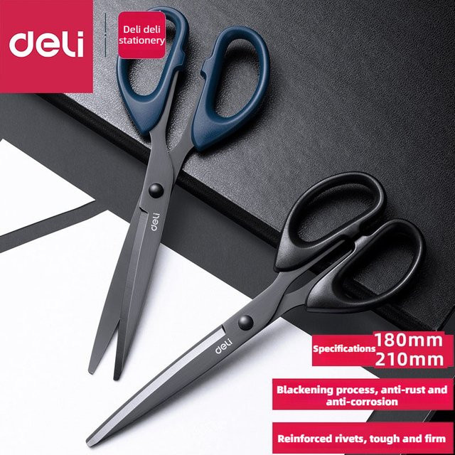 DELI Professionelle Büroschere aus Edelstahl in Schwarz und Blau, 21 cm Hochleistungsschere für Papier und Bastelarbeiten - Bild 1