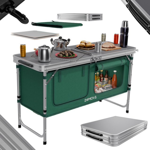 24MOVE Campingküche PRAIA faltbare Outdoorküche aus Aluminium in Grün mit Arbeitsplatte und Staufächern, höhenverstellbar - Bild 1