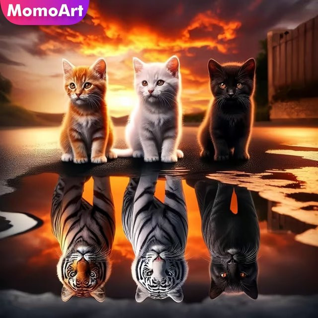 Momoart 5D DIY Diamantmalerei Set mit Tiger Motiv in Multicolour, Rundstein-Diamantmosaik für Kunsthandwerk, B/B/B: 20 x 20 x 20 cm - Bild 1