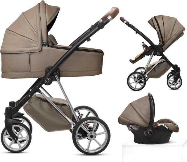 TPFLiving 3in1 Kinderwagen Royal aus Kunstleder in Gray Pearl mit silbernem Gestell - Bild 1