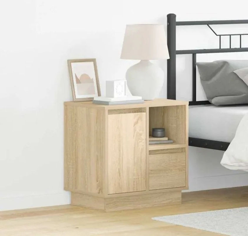 Set aus 2 Nachttischen von vidaXL in Sonoma Eiche Natur und Beige, modern und minimalistisch, B/T/H: 50 x 34,5 x 50 cm - Bild 1